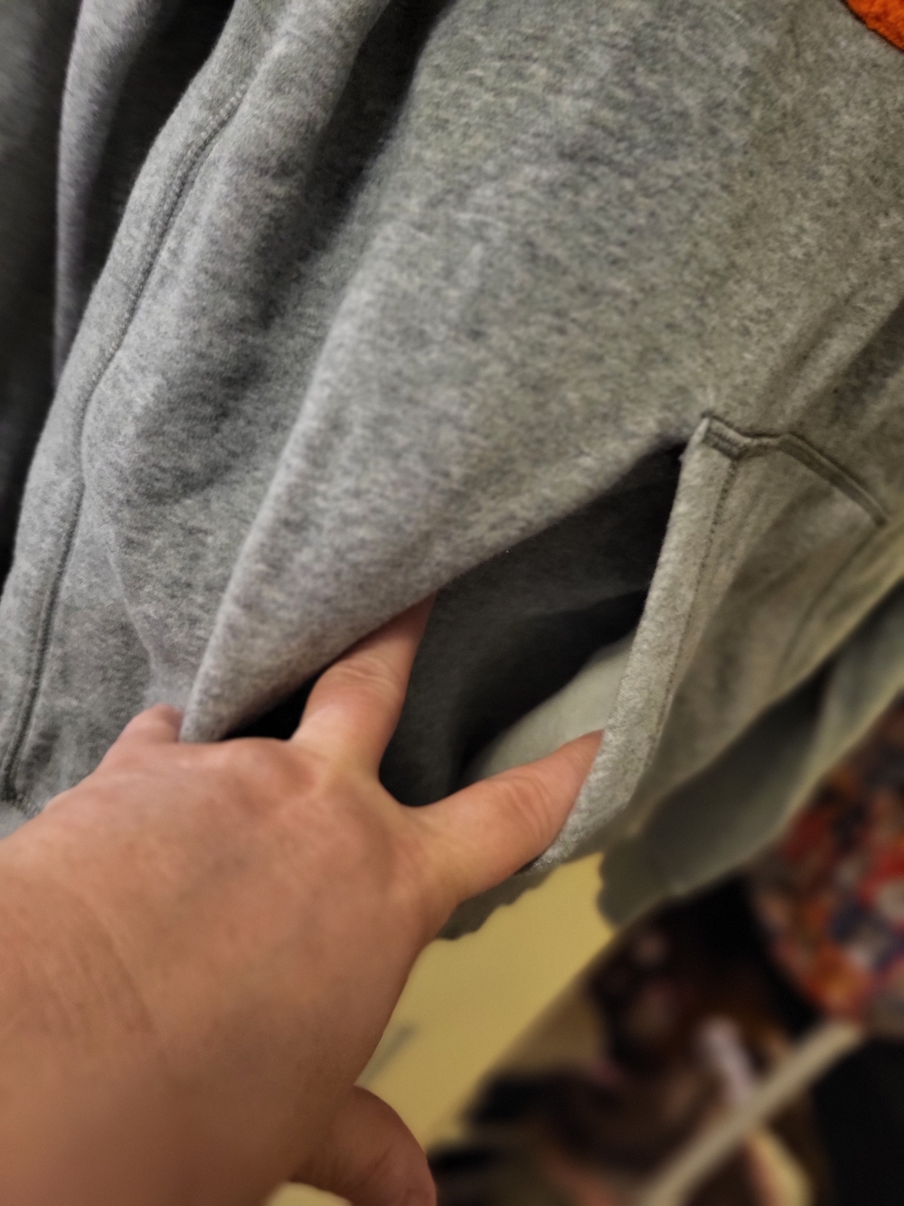 Mens Used Nike Gray Hoodie with Orange Swoosh and Navy Logo - Picture 5 of 5